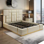 Crosby Modern Warm White Leather Upholstered Low Profile Platform Bed with Hydraulic - Image 3