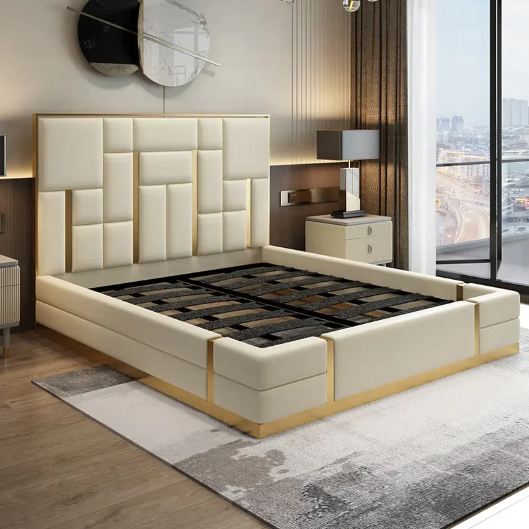 Crosby Modern Warm White Leather Upholstered Low Profile Platform Bed with Hydraulic - Image 3
