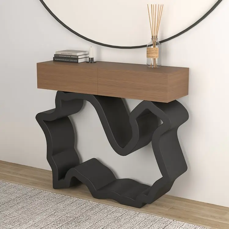 Razzmatazz Entry Table Foyer Hallway Table Italy Sitting Room Veneer Mild Steel Base Console Table - Image 3