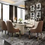 Edelweiss Dining Table Set Stainless Steel Wooden and Golden Leg + Natural Marble Top Table