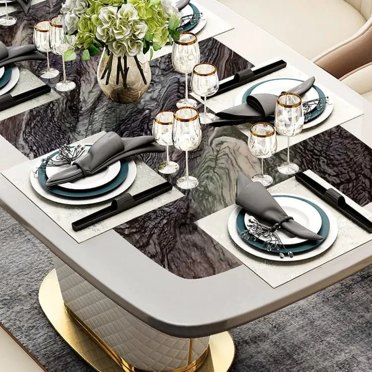 Edelweiss Dining Table Set Stainless Steel Wooden and Golden Leg + Natural Marble Top Table - Image 8