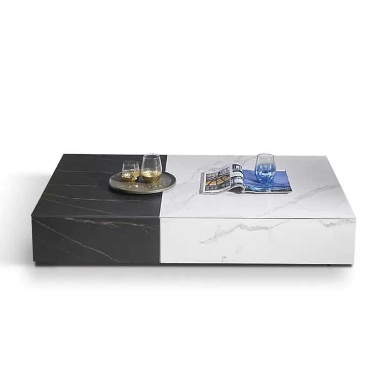 Italian modern style elegant luxury creative rock slab marble white coffee table - Image 4