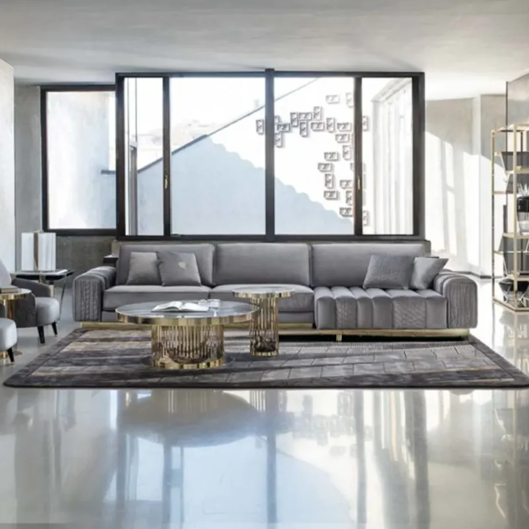 Sage Modern White Luxurious Velvet leather Sofa: Elegant 5-Seater Living Room Set - Image 1