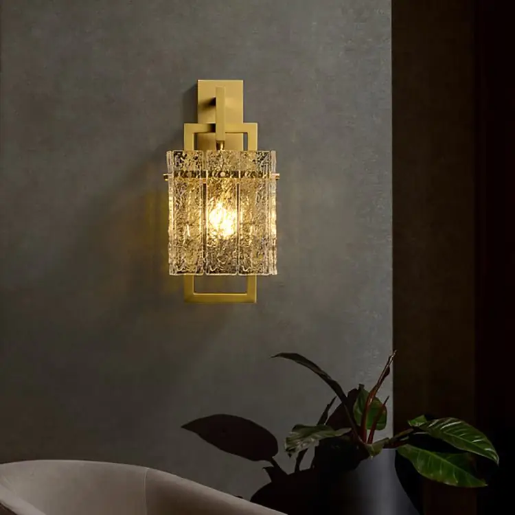 Camphor Geometric Brass Wall Sconce with Water-Ripple Glass – Modern Luxury Lighting - Image 4