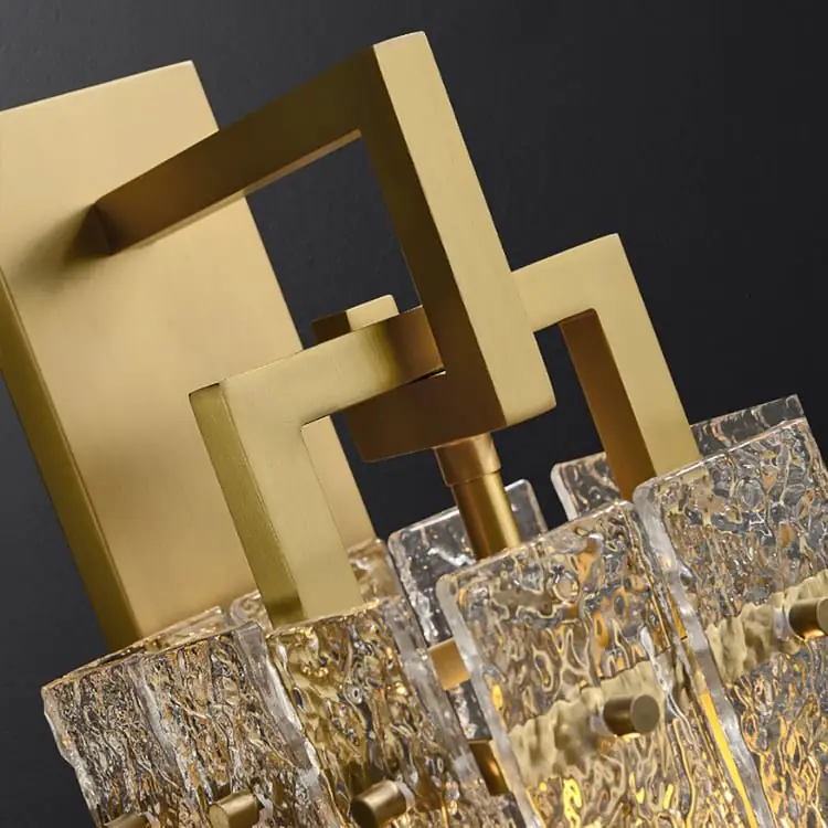 Camphor Geometric Brass Wall Sconce with Water-Ripple Glass – Modern Luxury Lighting - Image 2