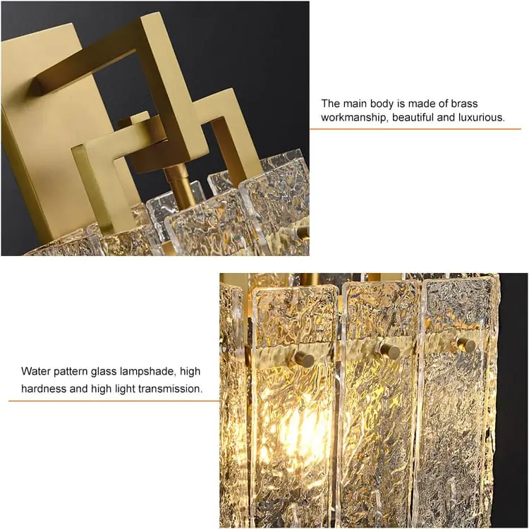 Camphor Geometric Brass Wall Sconce with Water-Ripple Glass – Modern Luxury Lighting - Image 8