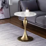 Universal White Sintered Stone Bedside Small End Table Stainless Steel - Image 2