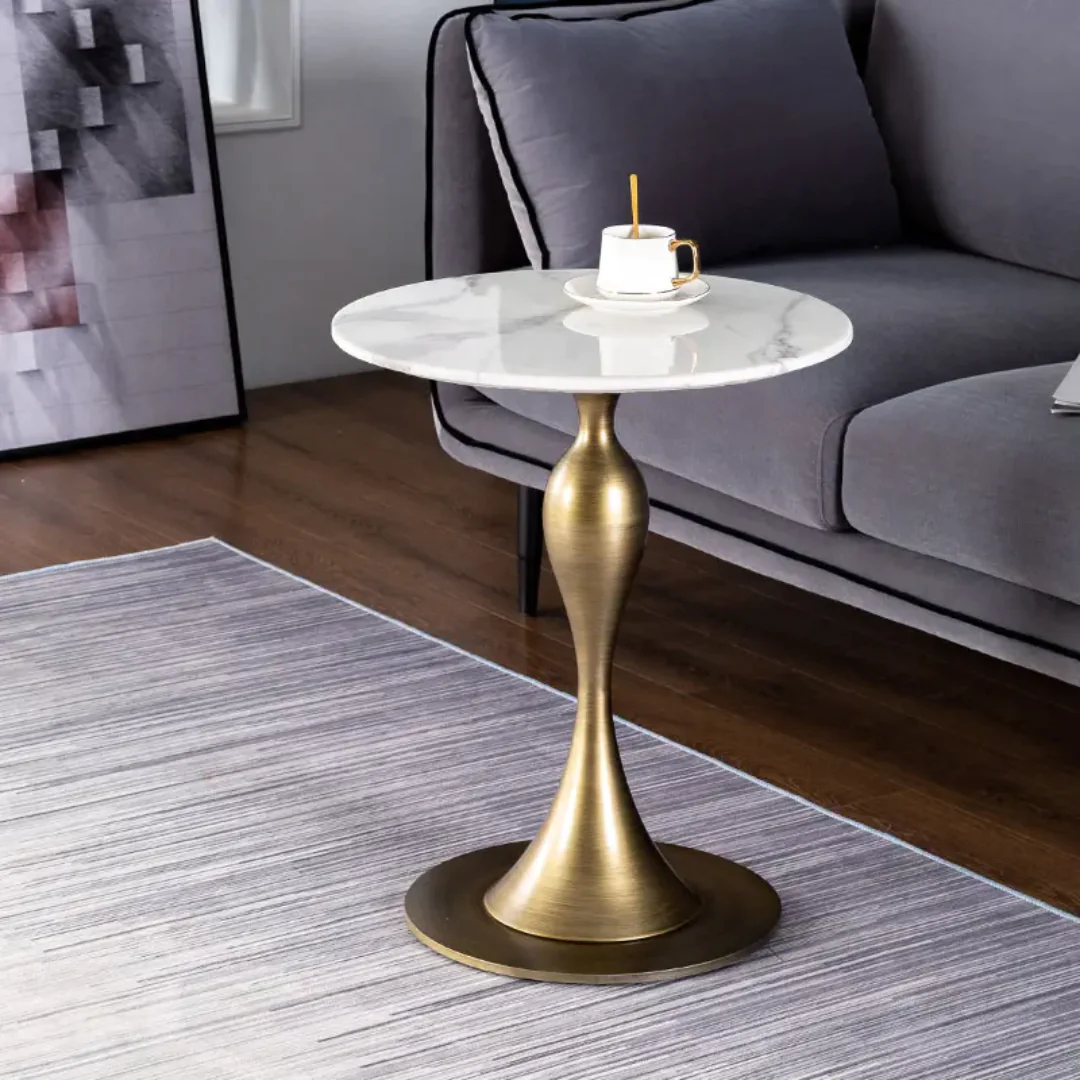 Universal White Sintered Stone Bedside Small End Table Stainless Steel - Image 2