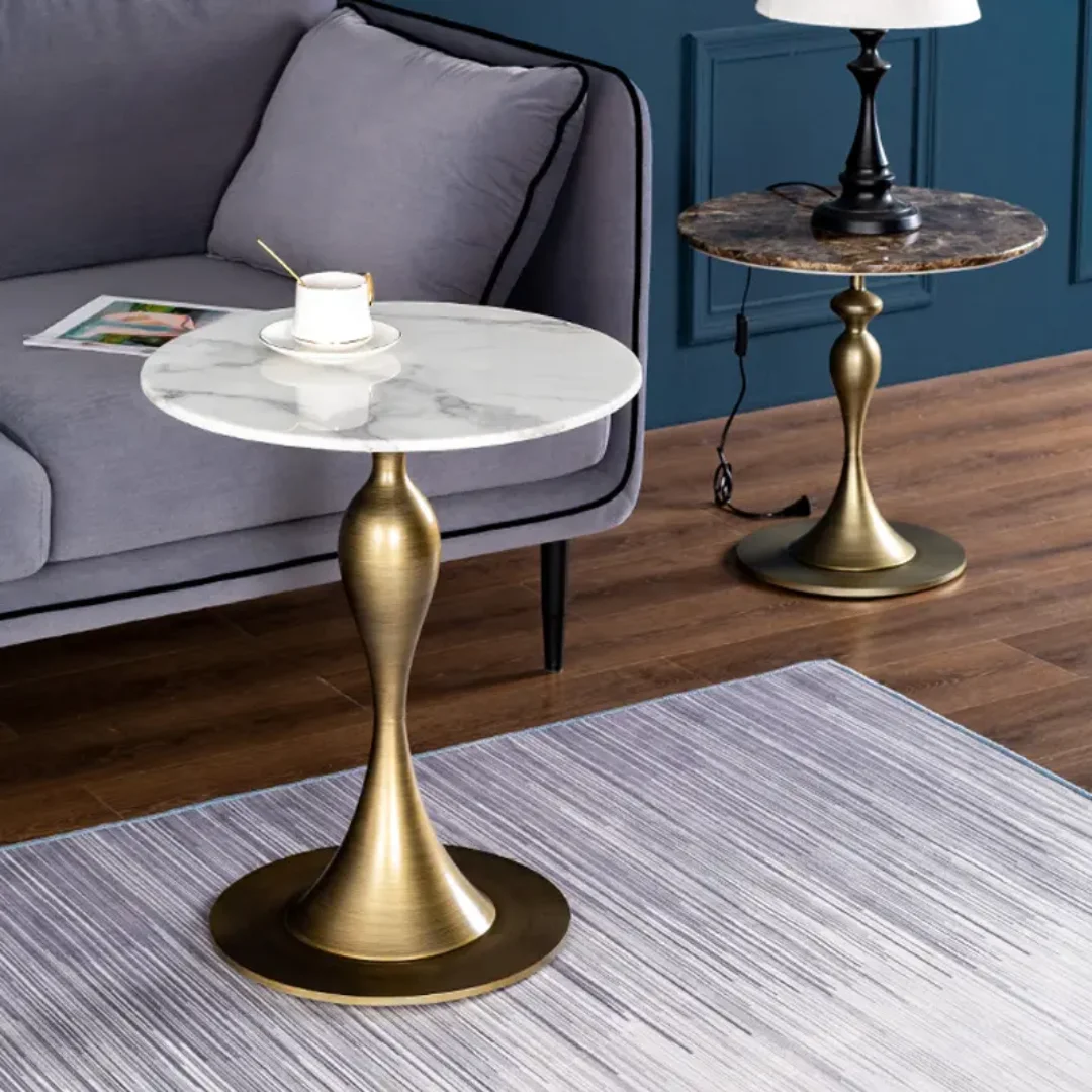 Universal White Sintered Stone Bedside Small End Table Stainless Steel - Image 1