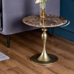 Universal White Sintered Stone Bedside Small End Table Stainless Steel - Image 3