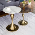 Universal White Sintered Stone Bedside Small End Table Stainless Steel - Image 5