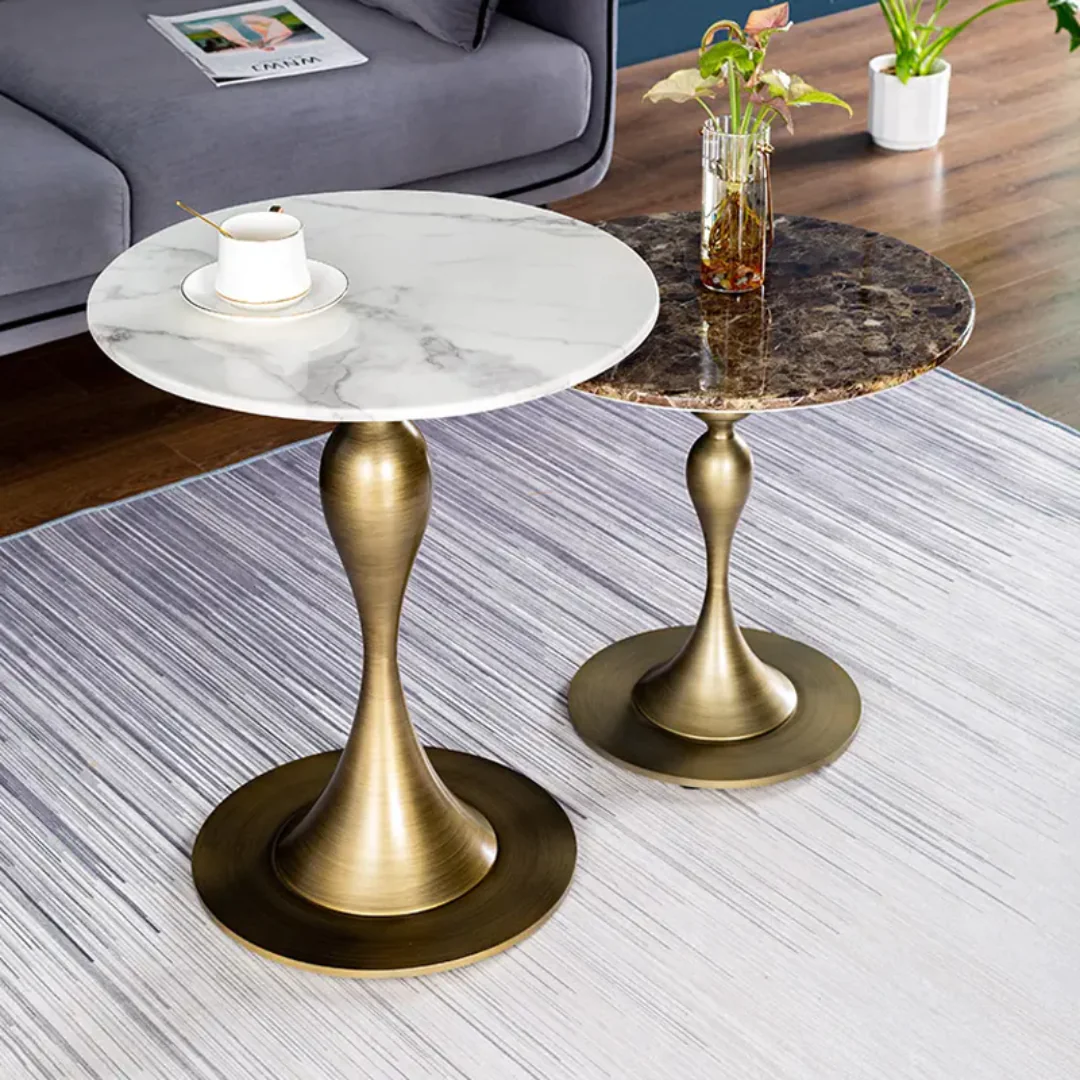 Universal White Sintered Stone Bedside Small End Table Stainless Steel - Image 5