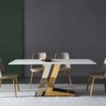 Ebix Dining Table Stainless Steel Golden Leg + Natural Marble Top Table