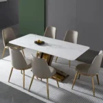 Ebix Dining Table Stainless Steel Golden Leg + Natural Marble Top Table - Image 2