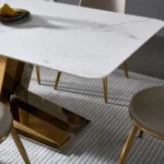 Ebix Dining Table Stainless Steel Golden Leg + Natural Marble Top Table - Image 4