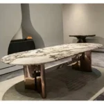 TippingPoint Dining Table Stainless Steel Golden Leg + Natural Marble Top Table