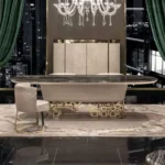Asterix Dining Table Stainless Steel Golden Leg + Natural Marble Top Table - Image 6