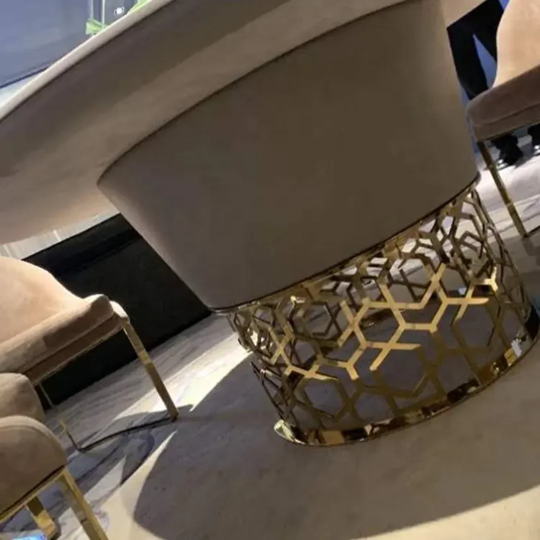 Asterix Dining Table Stainless Steel Golden Leg + Natural Marble Top Table - Image 2