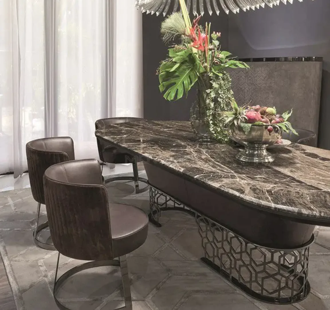 Asterix Dining Table Stainless Steel Golden Leg + Natural Marble Top Table - Image 5