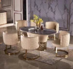 Asterix Dining Table Stainless Steel Golden Leg + Natural Marble Top Table