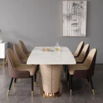 Edelweiss Dining Table Set Stainless Steel Wooden and Golden Leg + Natural Marble Top Table - Image 2