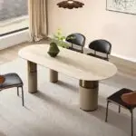 Elissa Dining Table 3 Stainless Steel Golden Leg + Natural Marble Top Table with 6 chairs set