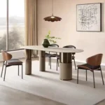 Elissa Dining Table 3 Stainless Steel Golden Leg + Natural Marble Top Table with 6 chairs set - Image 3