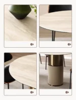 Elissa Dining Table 3 Stainless Steel Golden Leg + Natural Marble Top Table with 6 chairs set - Image 5