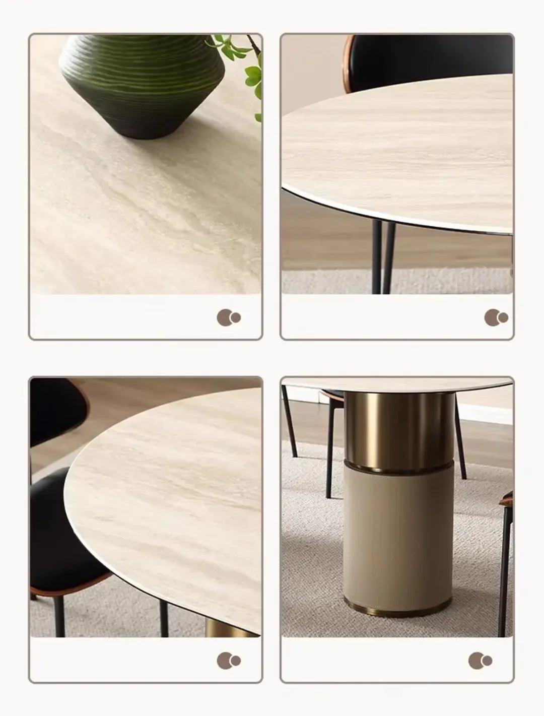 Elissa Dining Table 3 Stainless Steel Golden Leg + Natural Marble Top Table with 6 chairs set - Image 5