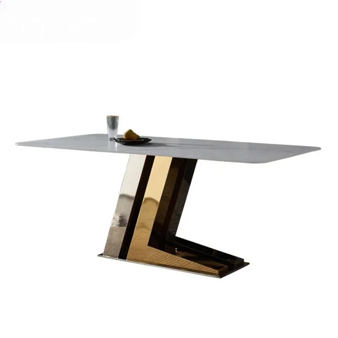 Ebix Dining Table Stainless Steel Golden Leg + Natural Marble Top Table - Image 5