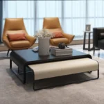 Italian Luxury Unique Stainless Steel Base Wooden Square Coffee Table Set of 2 Modern Design - Image 6