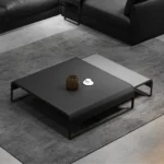 Italian Luxury Unique Stainless Steel Base Wooden Square Coffee Table Set of 2 Modern Design - Image 3