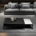 Italian Luxury Unique Stainless Steel Base Wooden Square Coffee Table Set of 2 Modern Design - Image 2