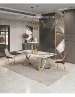 Crisscross Modern Natural Stone Top Dining Table - Image 4