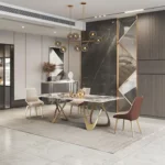 Crisscross Modern Natural Stone Top Dining Table - Image 3