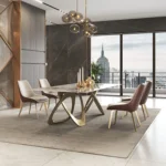 Crisscross Modern Natural Stone Top Dining Table - Image 2
