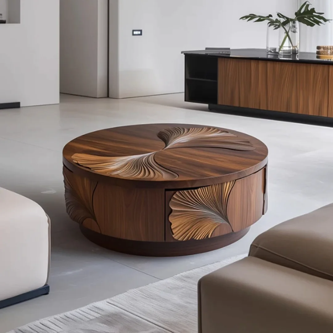 IndiSheesham Simple Unique Wooden Round Coffee Table - Image 5