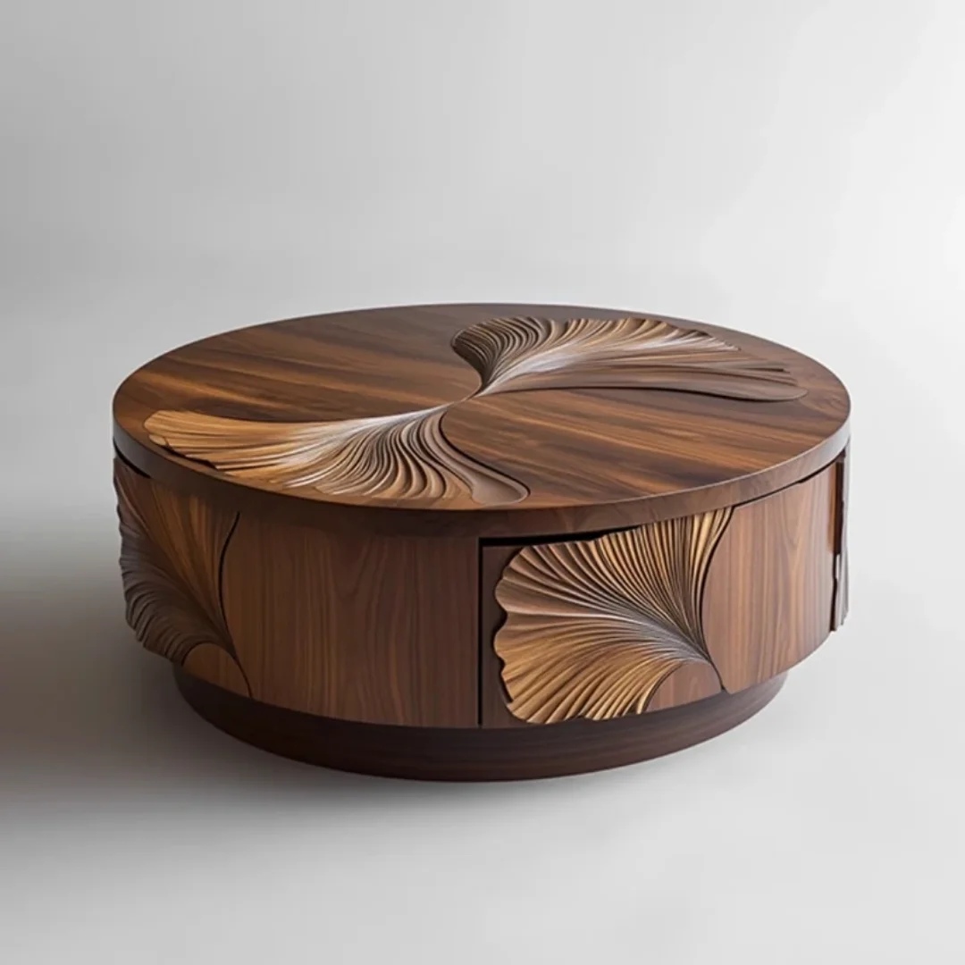 IndiSheesham Simple Unique Wooden Round Coffee Table - Image 2