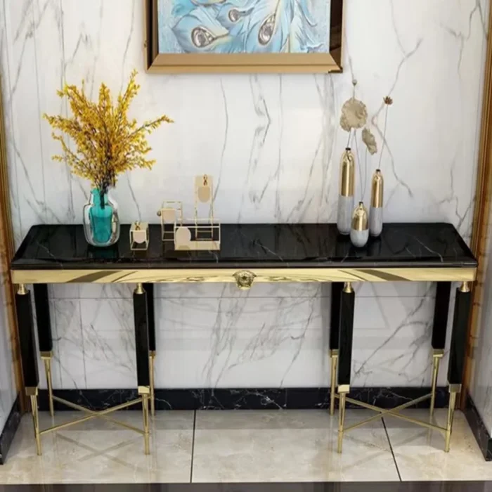 Home Metal Base Marble Hallway Entrance Console Table – Crosby