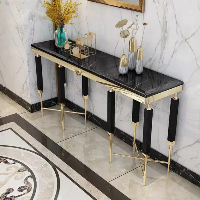 Home Metal Base Marble Hallway Entrance Console Table – Crosby
