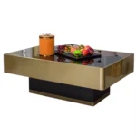 Brahm Luxury Gold Glass Metal Stainless Steel Coffee Table - Image 5