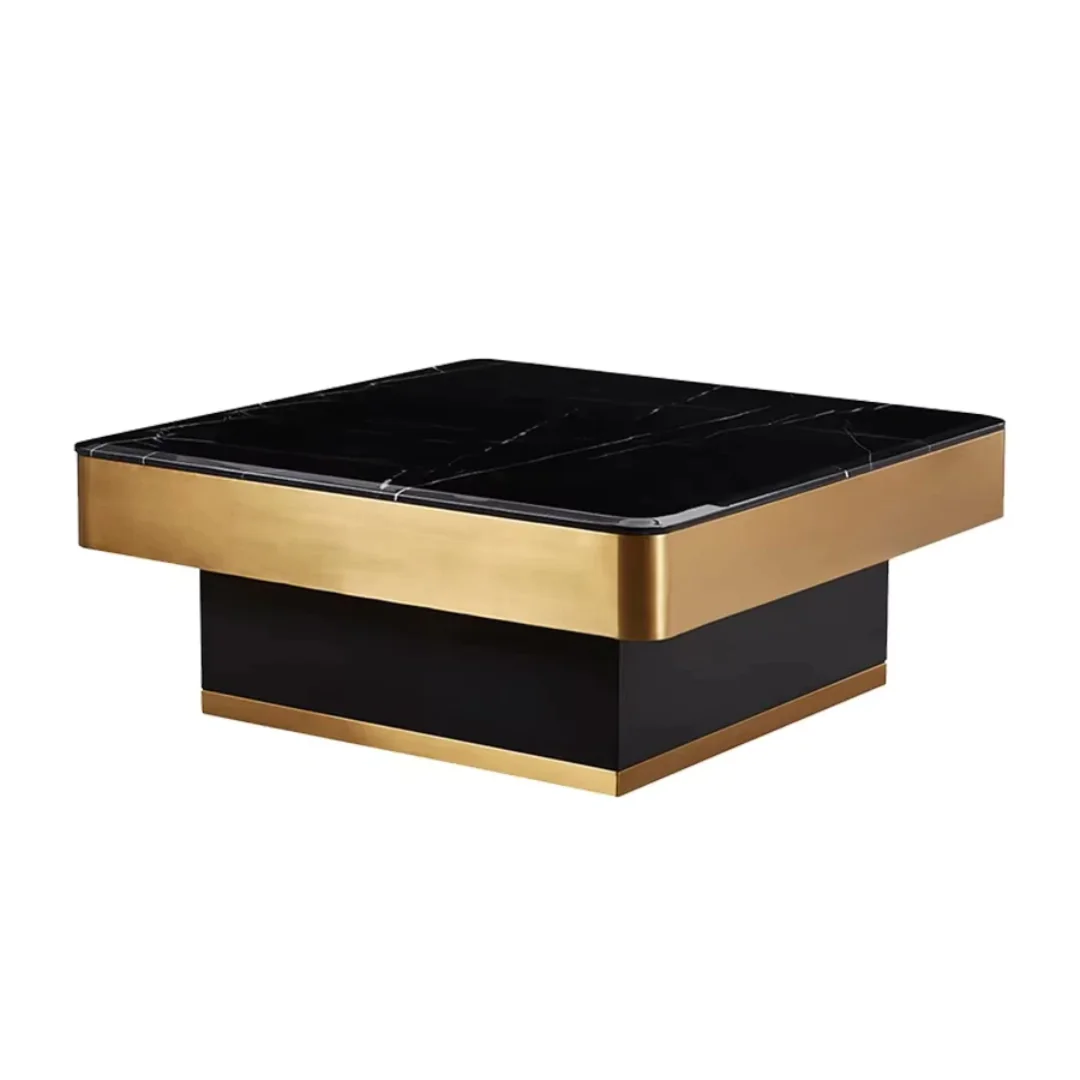 Brahm Luxury Gold Glass Metal Stainless Steel Coffee Table - Image 4