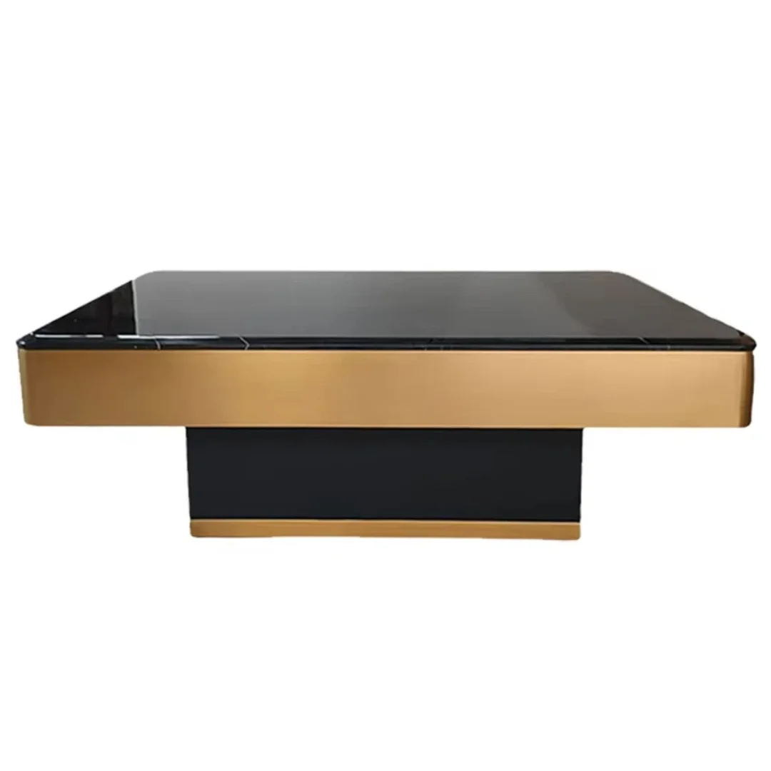 Brahm Luxury Gold Glass Metal Stainless Steel Coffee Table - Image 3
