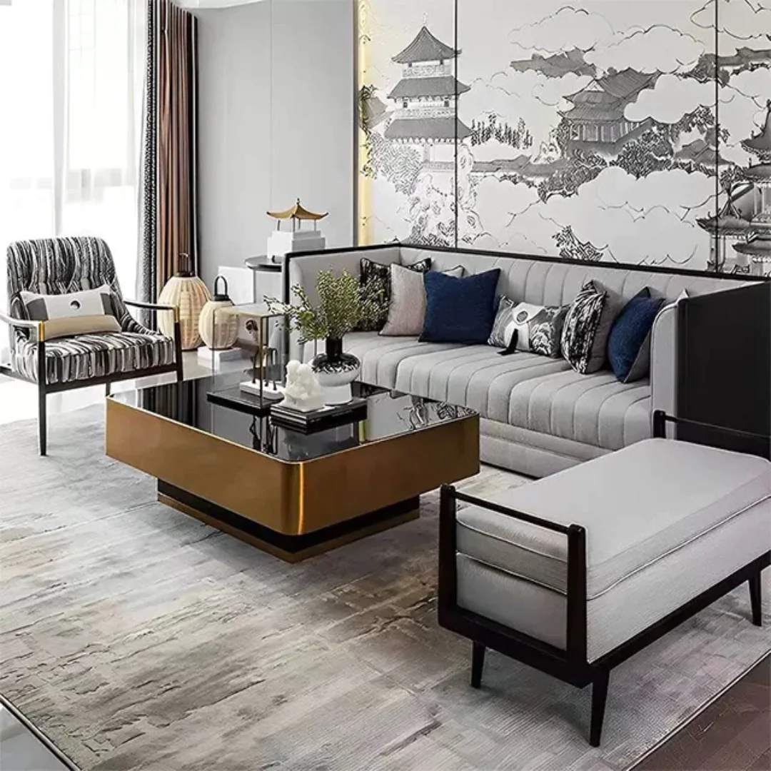 Brahm Luxury Gold Glass Metal Stainless Steel Coffee Table - Image 6