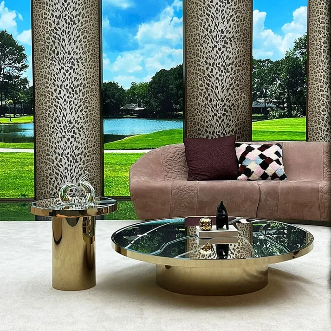 Nebula Gold Extendable Glass Round-shaped Coffee Table - Image 3