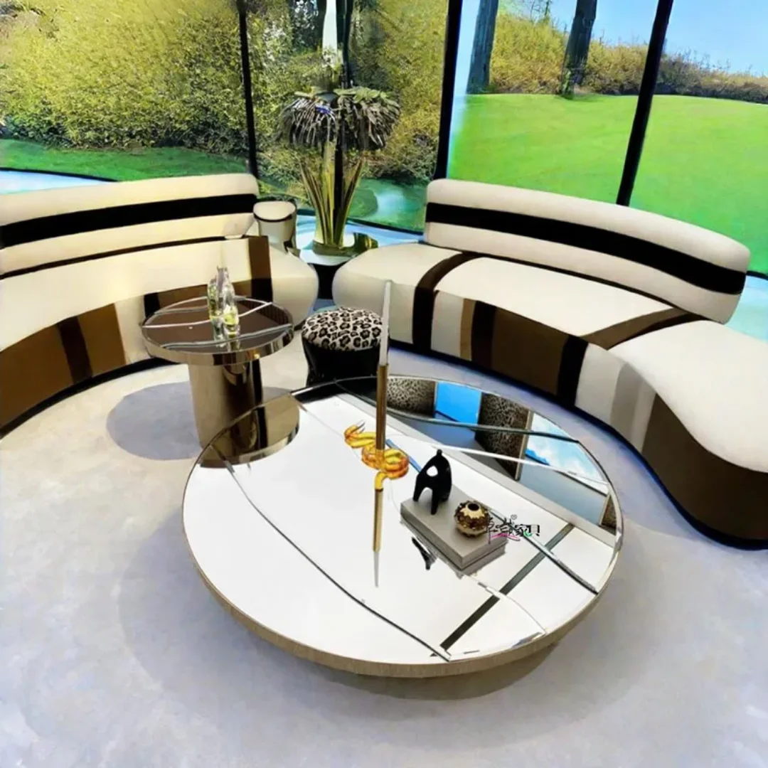 Nebula Gold Extendable Glass Round-shaped Coffee Table - Image 2