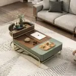 BigT Italian Luxury Unique Stainless Steel Base Wooden Square Coffee Table Set of 2 Modern Design - Image 5