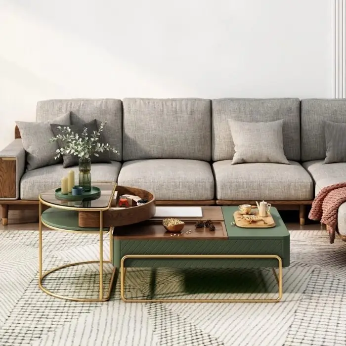 BigT Italian Luxury Unique Stainless Steel Base Wooden Square Coffee Table Set of 2 Modern Design - Image 1