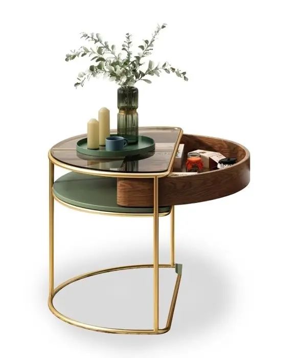 BigT Italian Luxury Unique Stainless Steel Base Wooden Square Coffee Table Set of 2 Modern Design - Image 6