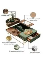 BigT Italian Luxury Unique Stainless Steel Base Wooden Square Coffee Table Set of 2 Modern Design - Image 7